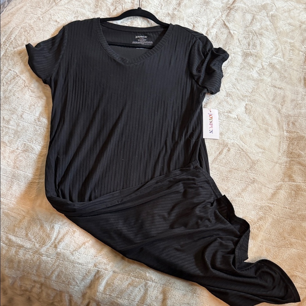 Black Ribbed Midi Dress - Unknown Brand